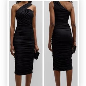 Chiara Boni Black Tazia Ruched 1-Shoulder Bodycon Midi NWT $890
